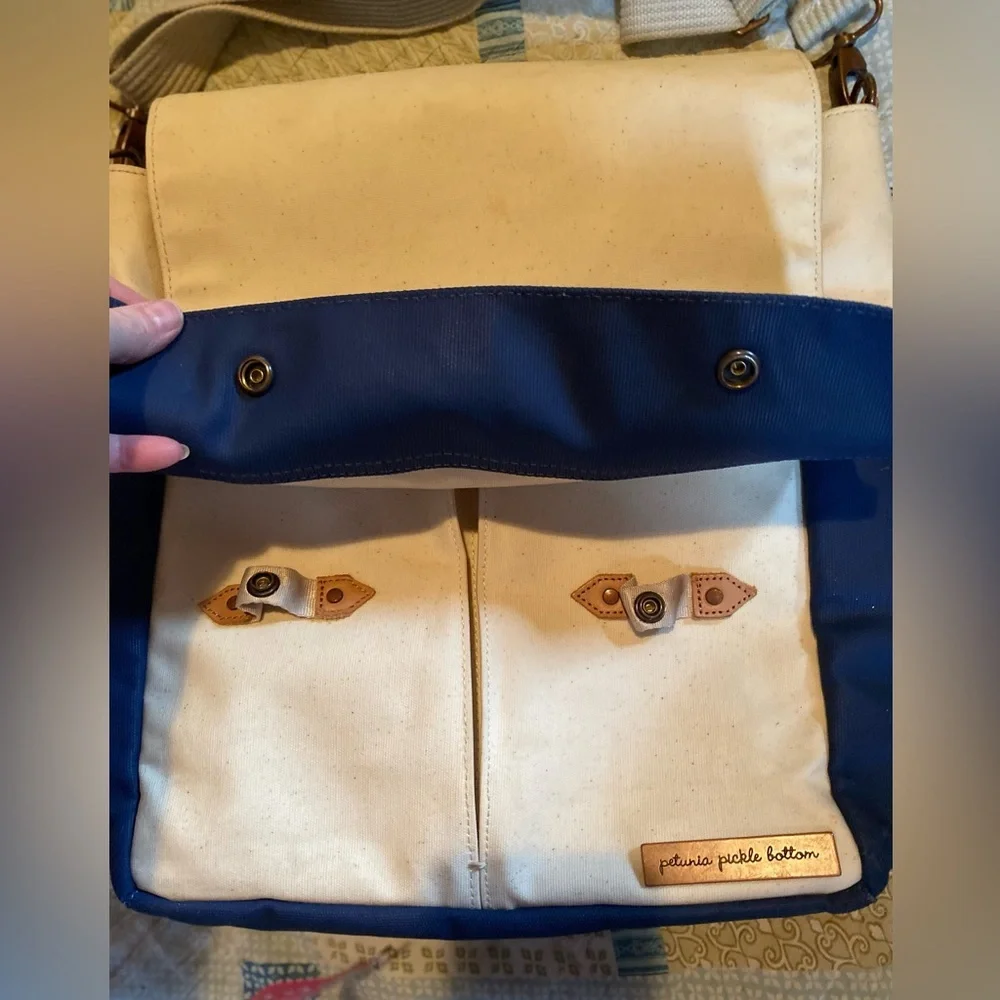 💥Petunia Pickle Bottom Pathway Pack Natural Canvas Navy Diaper Bag💥